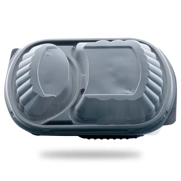 Caserole Meniu Negre 2 Compartimente cu Capac (100 Buc/Set)